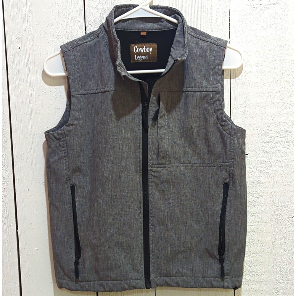 Cowboy Legend Boys Gray Full Zip Stand-Up Collar Vest Size L Regular Fit